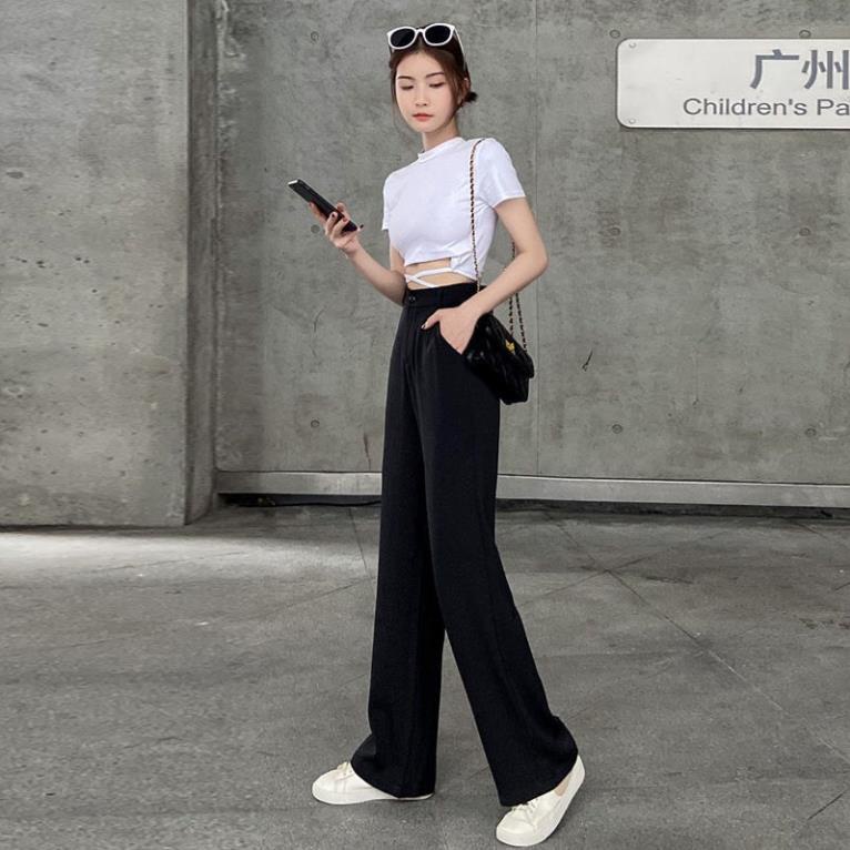 Quần ống rộng nữ dáng basic form suông ống rộng thời trang Ulzzang kiểu màu đen trơn basic