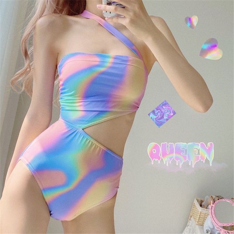 Bikini đi biển, Đồ bơi nữ liền thân một mảnh dây chéo cầu vồng mặc đi biển cực sexy Bikini 69