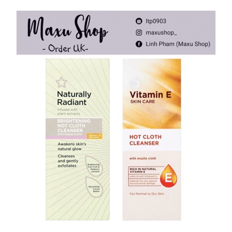 Tẩy trang khăn nóng Superdrug Naturally Radiant Brightening/ Vitamin E