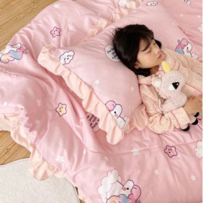 Sét Đũi Gồm Chăn Ga Gối Trần Viền Bèo HỌA TIẾT KỲ LÂN PONY Siêu Mềm Siêu Mát.Hình Họa Tiết Ngộ Nghĩnh.Changahn