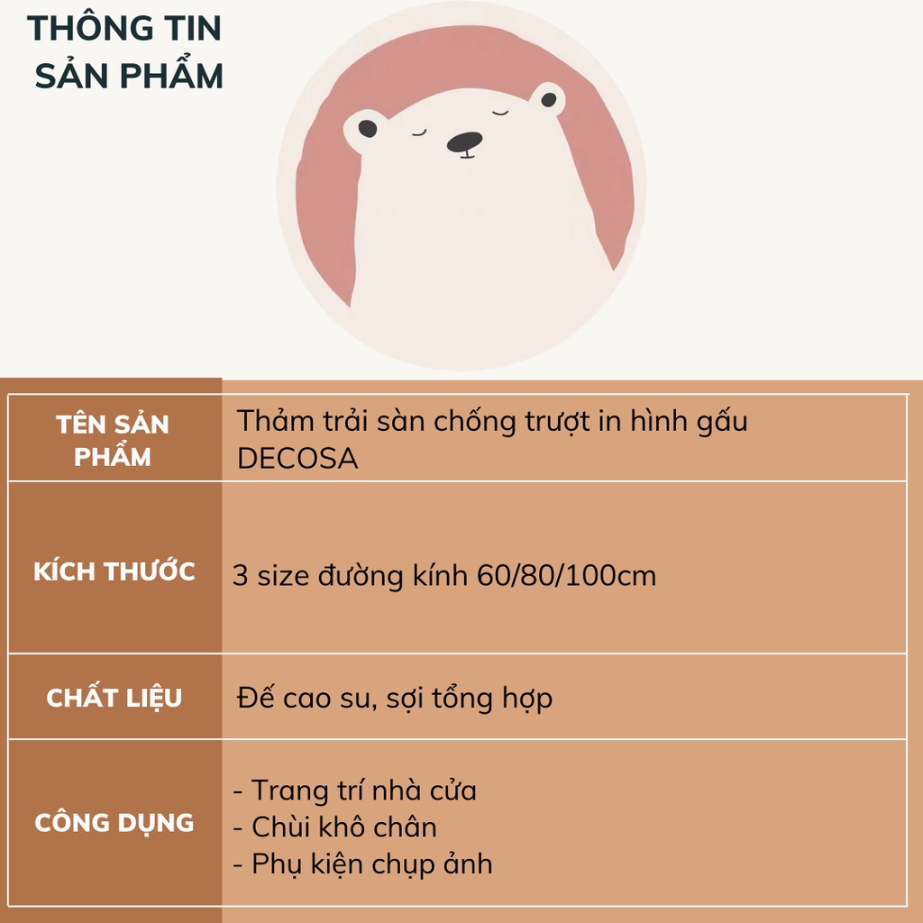 Thảm trải sàn chống trượt in hình gấu trang trí phòng DECOSA