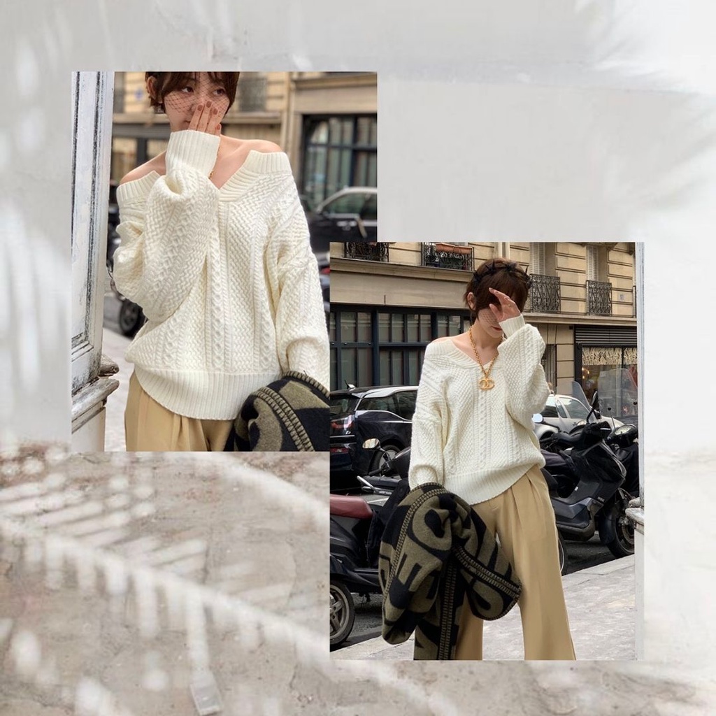 Áo len dáng rộng màu be