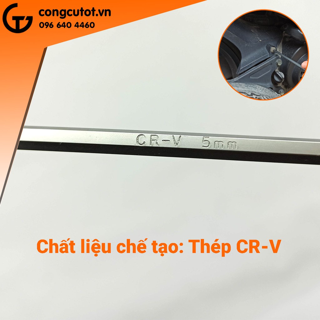 Lục giác đầu bi lẻ 5mm chữ L 160x30mm thép CrV trắng