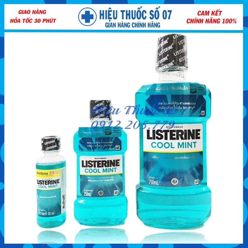 Nước súc miệng Listerine Cool Mint Thái Lan hương bạc hà the mát 100ml, 250ml, 750ml