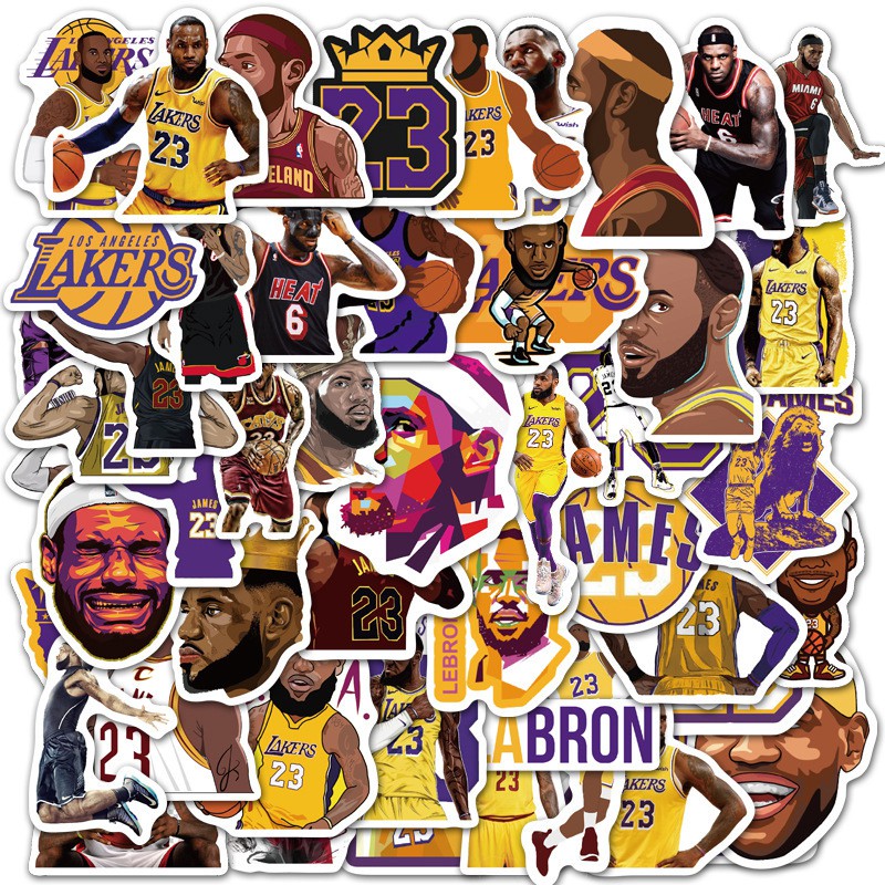 Sticker Bóng Rổ Set 50 Hình In Lebron James Decal PVC Cao Cấp Không Thấm Nước Dán Xe Tường Điện Thoại Laptop Vali