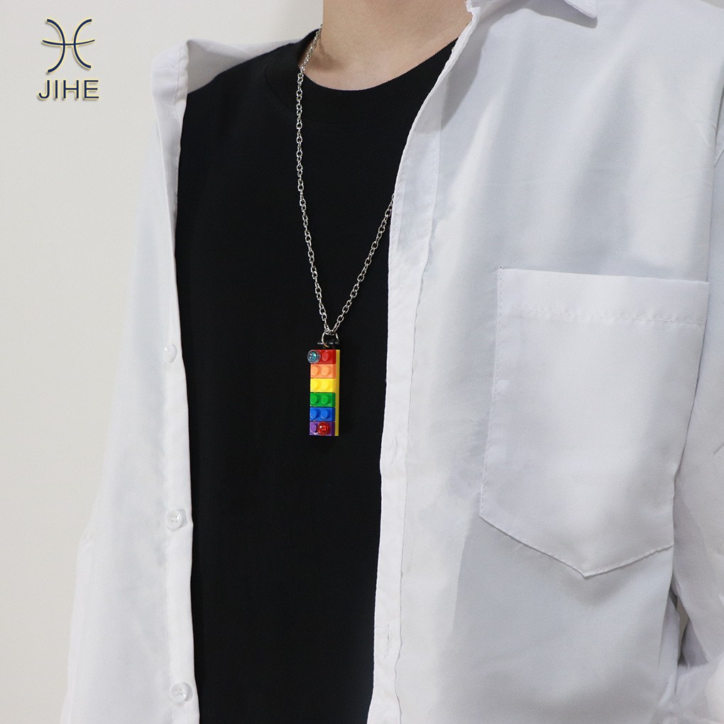 【JIHE】Dây Chuyền hình khối nhiều màu sắc có thể tháo rời phong cách Hàn Quốc đơn giản đa năng