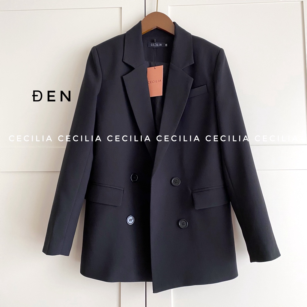 Áo blazer nữ dài tay 2 lớp CECILIA Design thiết kế AZURA khoác vest màu đen  dáng suông Hàn Quốc, có đệm vai