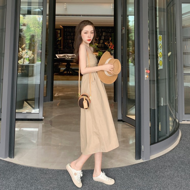 Đầm Hai Dây Xếp Ly Lưng Cao Thời Trang Du Lịch Quyến Rũ Cho Nữ | BigBuy360 - bigbuy360.vn