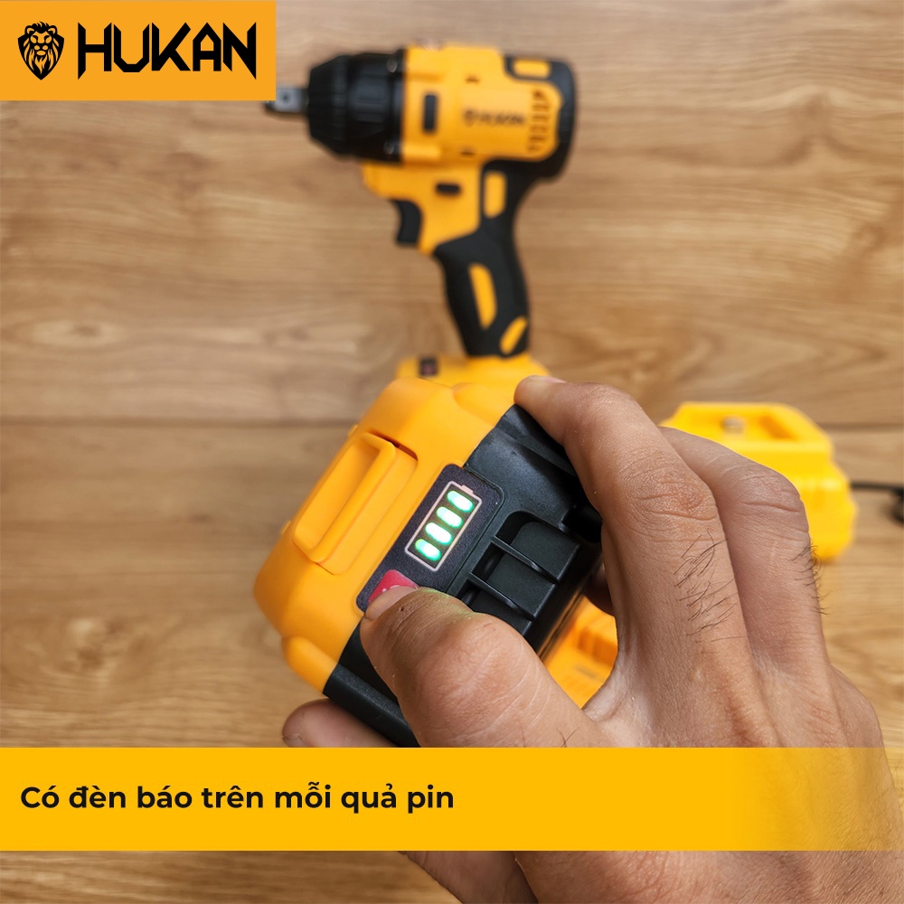 Máy Siết Bulong HUKAN HK-Hero Lực Siết 380Nm, 3 Cấp Tốc Độ, Đầu Khẩu 22cm Kèm 3 Pin