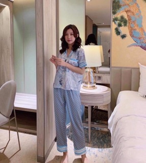 BỘ LỤA SATIN CARO XANH HỒNG TNQD