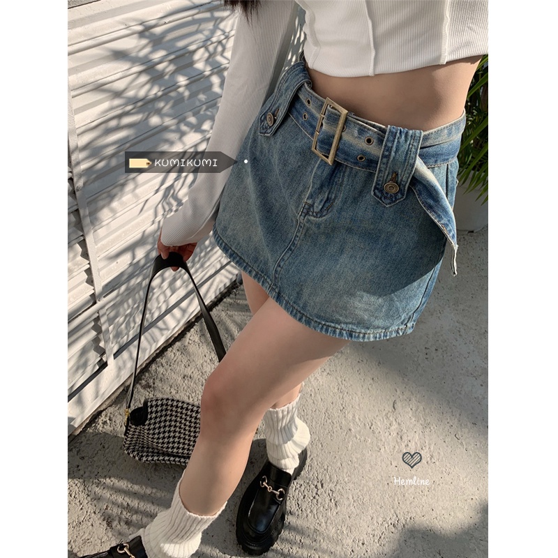 Kumikumi HUANG YOYO Quần Giả Váy denim Lưng Cao Dáng Ôm Thời Trang Hàn Quốc Quyến Rũ Cho Nữ