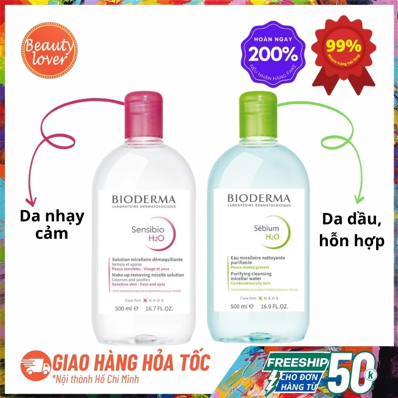 Nước tẩy trang Bioderma Sensibio H2O Và Bioderma Sebium H2O 500ml –Beauty Lover Tẩy Trang Bioderma Xanh, Bioderma Hồng | BigBuy360 - bigbuy360.vn
