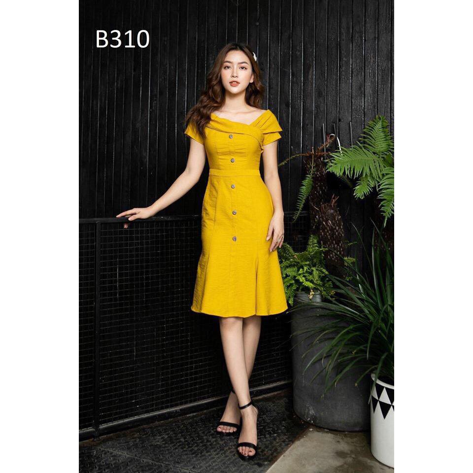 Đầm dự tiệc bệt vai đóng nút (hang bán shop) thời trang cao cấp SUSU_FASHION193