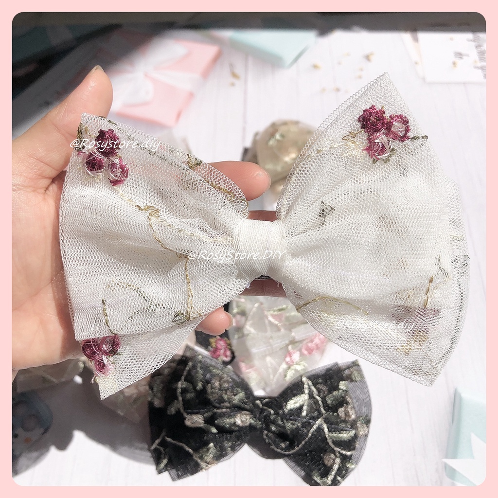 [Ảnh thật] KẸP NƠ TIỂU THƯ REN THÊU PHỐI NỤ HOA TƯỜNG VI 03- KẸP TÓC HÀN QUỐC PHONG CÁCH ULZZANG PHỤ KIỆN NỮ GIÁ RẺ