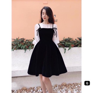 Đầm Nữ Umi Dáng Xòe Phối Lụa Trắng ( Dây Cột Yếm ) Mẫu Mới