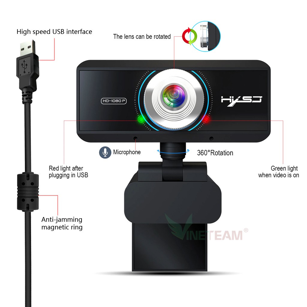 Webcam pc, laptop HXSJ S4 HD 1080P USB3.0 2.0 Camera Có Thể Điều Chỉnh 360° Kèm Mic Cho Cuộc Gọi Video -dc