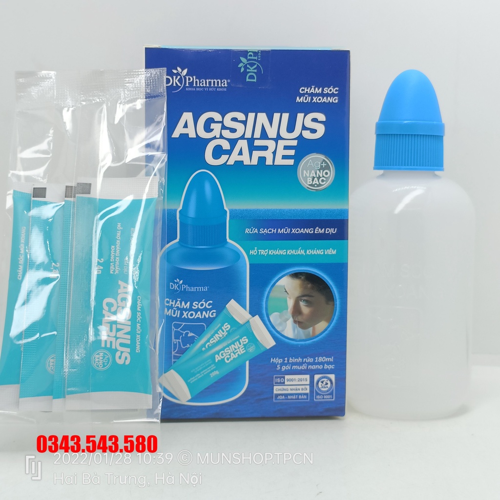 Chăm sóc mũi xoang AGSINUS CARE hộp 1 bình 180ml + 5 gói muối