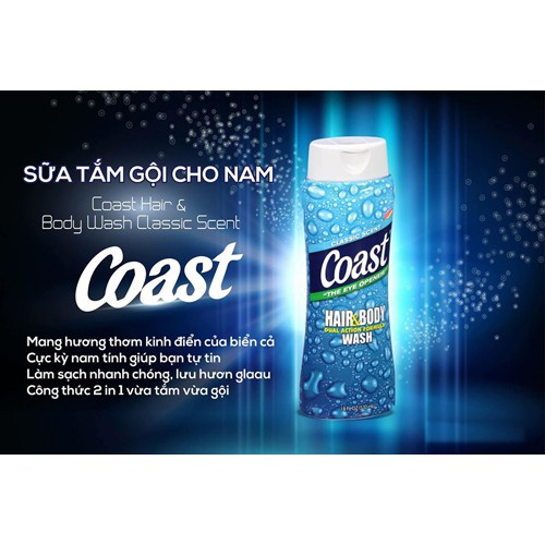 DẦU GỘI TẮM NAM 2 IN 1 COAST HAIR & BODY WASH CLASSIC SCENT CỦA MỸ 532ML