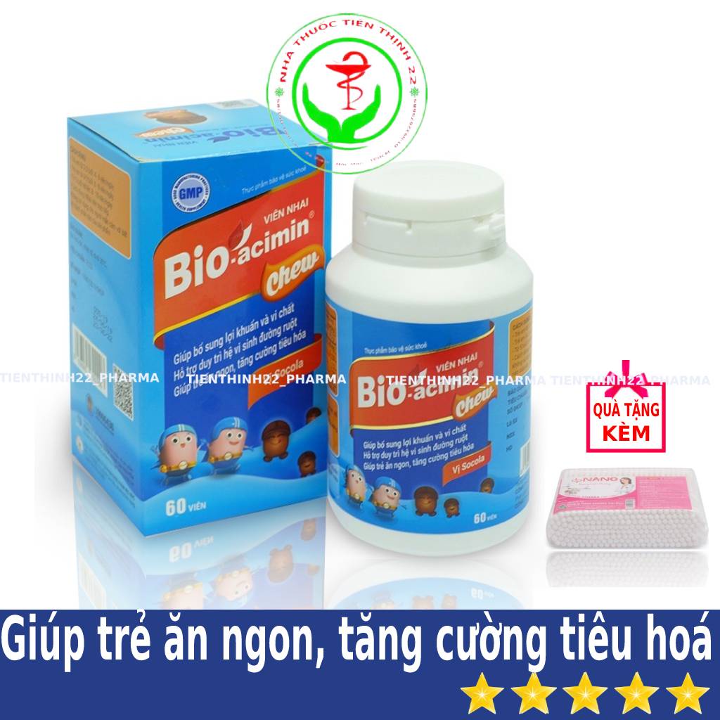 Viên Nhai Bio-Acimin Chew  Men Vi Sinh Tiêu Hóa - Giúp Bé Ăn Ngon - Kích Thích Tiêu Hóa Cho Trẻ Em hộp 60 viên