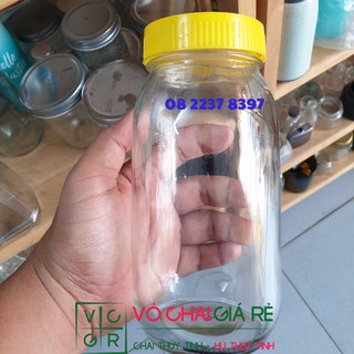 Hũ thủy tinh tròn nắp nhựa vàng 830ml