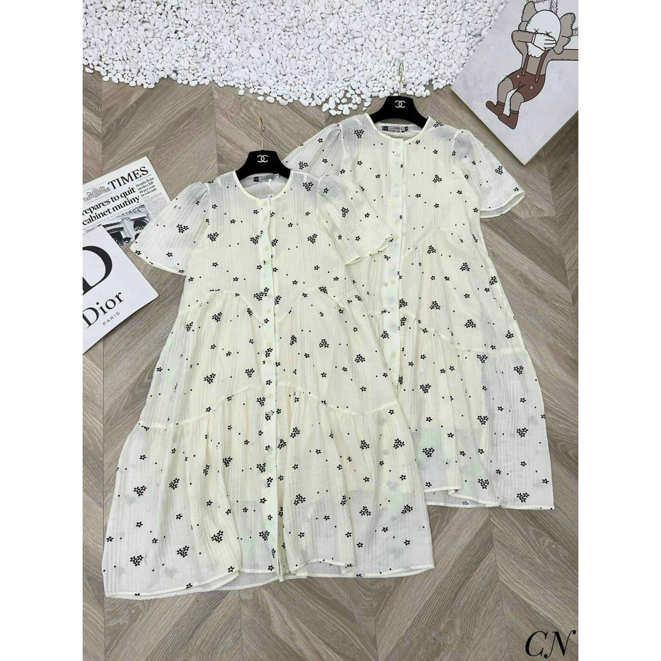 Váy bầu sơ mi thời trang hoa nhí 2 lớp, đầm bầu công sở mặc hè cực xinh