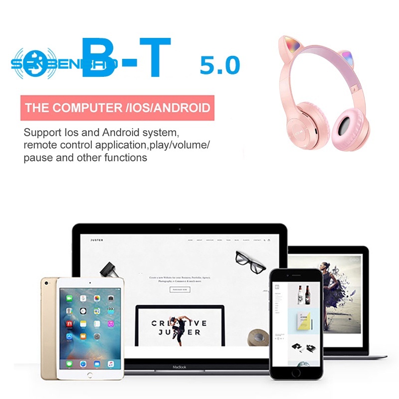 Tai Nghe Bluetooth Hình Tai Mèo P47M Kèm Mic Thoại