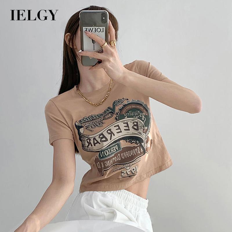 Áo thun IELGY tay ngắn cổ tròn in chữ cổ điển dành cho nữ