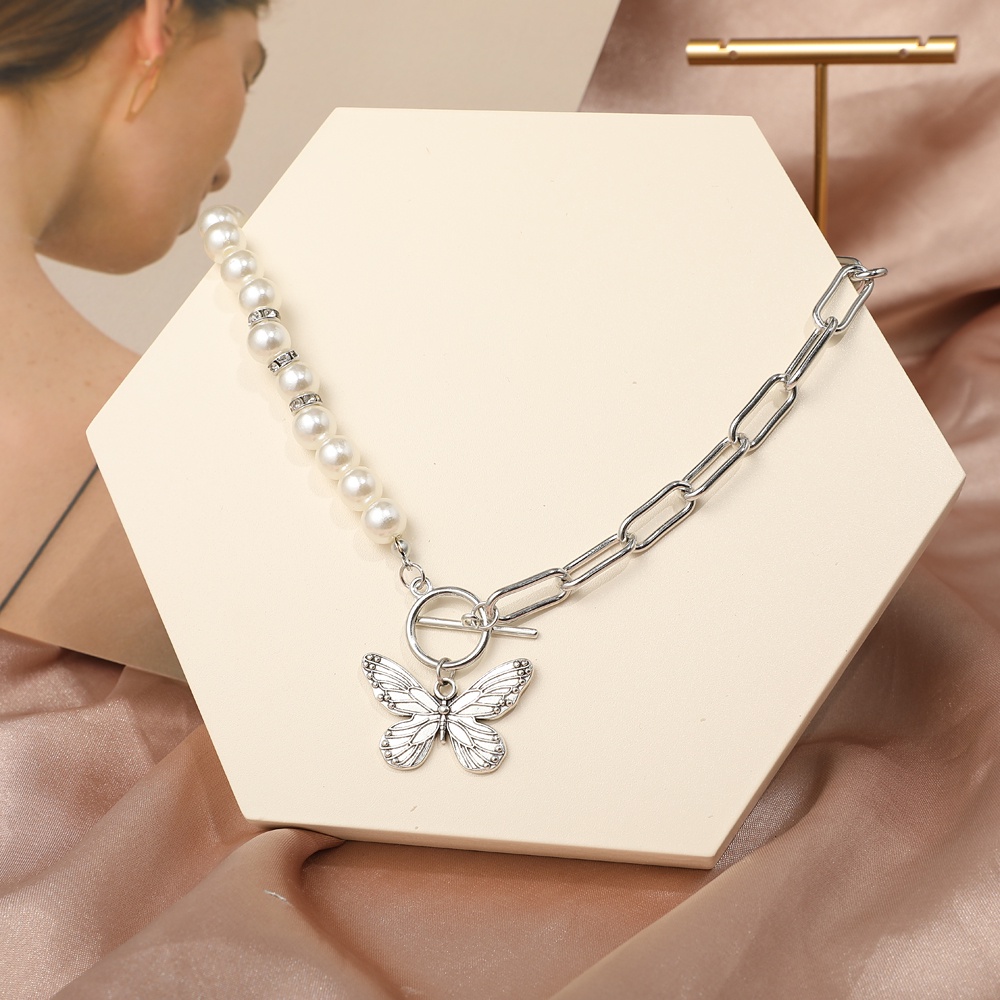 iF YOU Thời Trang Vòng cổ Mặt Hình Bướm Đính Ngọc Trai Nhân Tạo