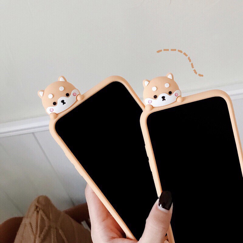 Ốp Lưng iPhone XsMax Silicon Thú Leo Shiba Inu kèm móc đeo