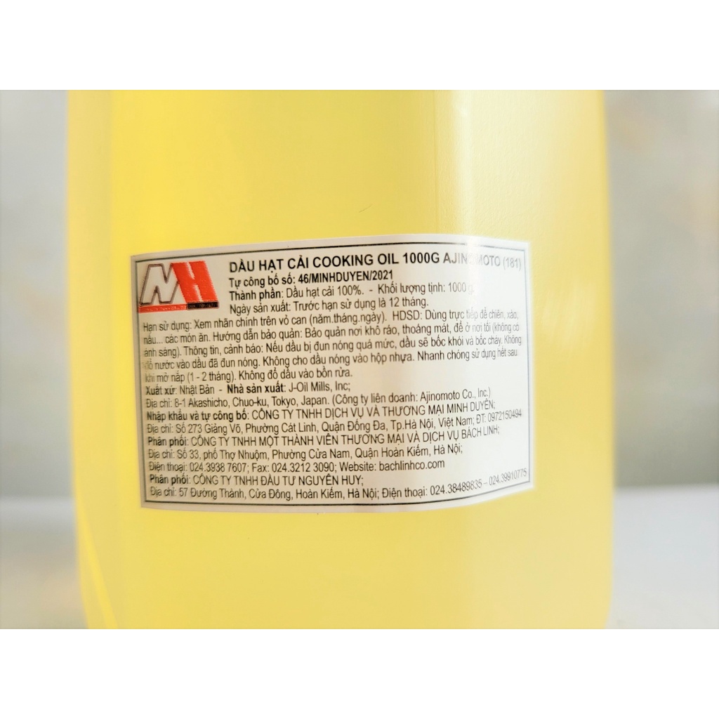 [Bình 1 Kg] DẦU HẠT CẢI NGUYÊN CHẤT [Japan] AJINOMOTO Canola Cooking Oil (btn-hk)