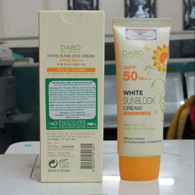 Kem chống nắng dưỡng trắng da Hàn Quốc DABO White Sunblock Cream