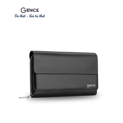 Ví Cầm Tay Nam Da Bò Box Cao Cấp Gence HT04 Ví thiết kế nắp đậy,form dáng bo tròn gọn gàng,nhiều ngăn phụ