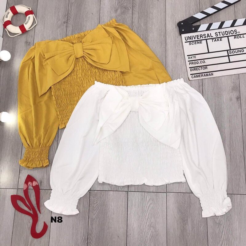 Áo trễ vai nơ ngực dáng mới nhiều màu