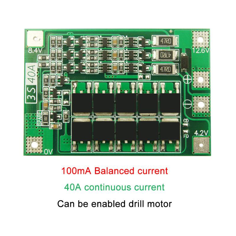 folღ 3S 40A Li-ion Lithium Battery Charger Lipo Cell Module PCB BMS Protection Board For Drill Motor 12.6V with Balance