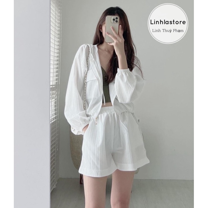 SET ÁO KHOÁC ĐŨI NHĂN KÈM QUẦN SHORT STYLE HÀN QUỐC