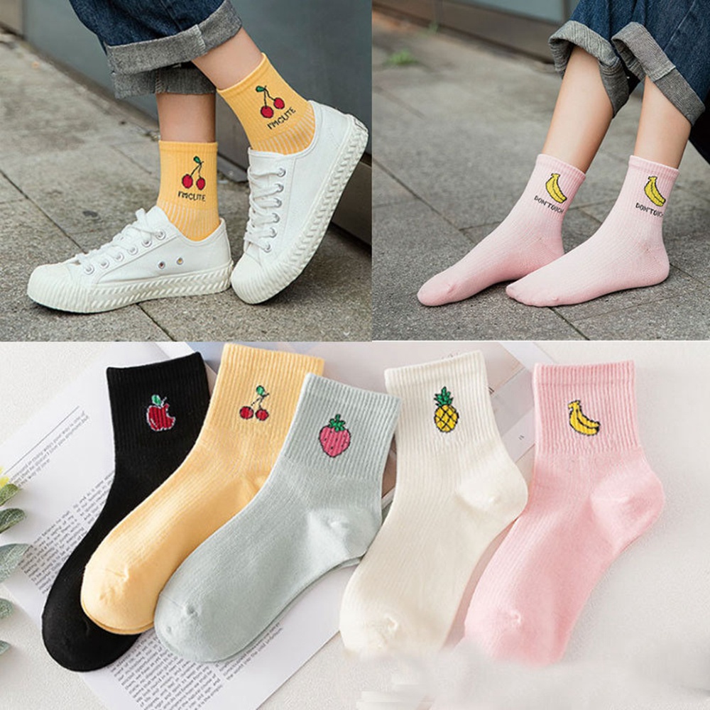 Vớ cotton cổ thuyền thoáng khí in họa tiết trái cây thời trang cho nữ