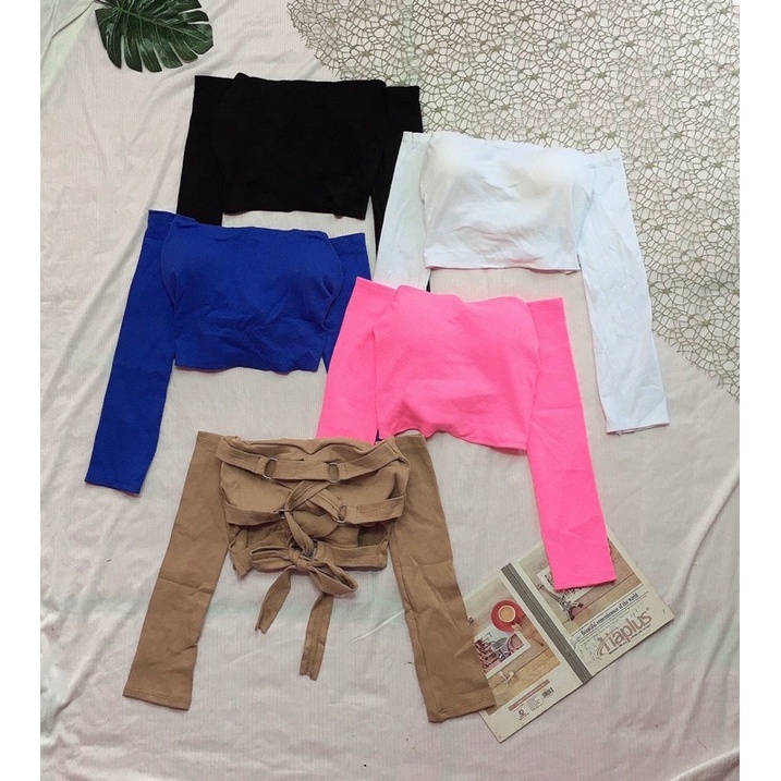 💥Áo croptop trễ vai đan dây lưng, Áo thun cổ vuông tay dài,vải thun gân mịn đẹp 💥💥 | BigBuy360 - bigbuy360.vn