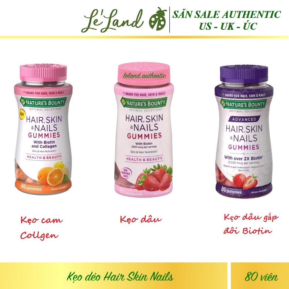 Bill US - Săn sale 60% - Kẹo tóc Hair skin Nails Gummies Nature's Bounty 80 viên nhiều loại