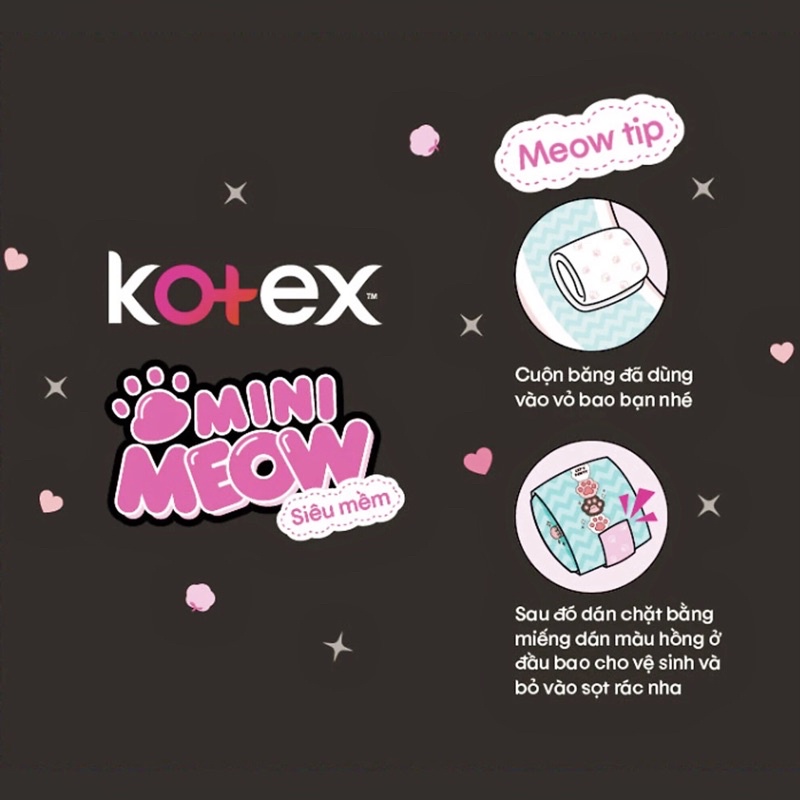 COMBO 3 GÓI BVS KOTEX mini Meow siêu mỏng cánh 24CM 8 miếng