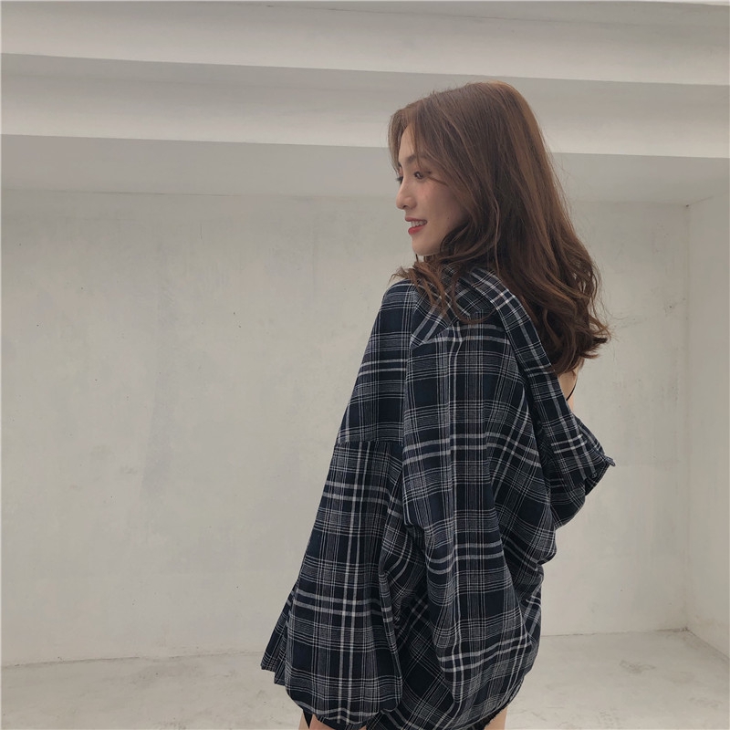 SUXI Áo khoác sơ mi caro / Đầm hai dây phong cách Hàn Quốc thời trang cho nữ