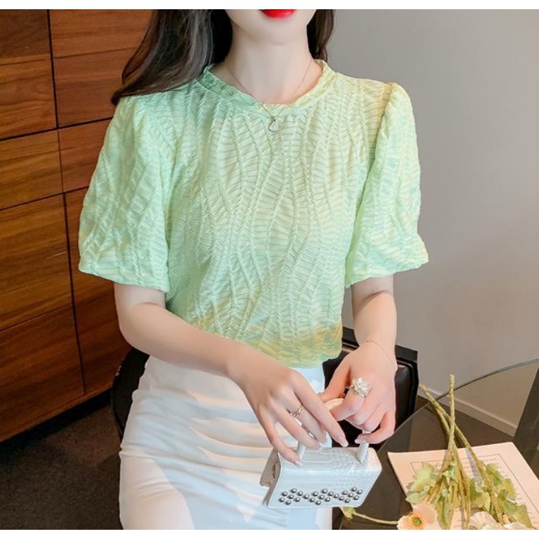 Áo Chiffon Tay Phồng Cổ Tròn Thời Trang Mùa Hè Cho Nữ 1O5H