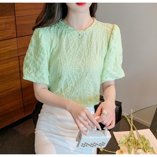 Áo Voan Tay Phồng Cổ Tròn Thời Trang Mùa Hè Cho Nữ 0I17