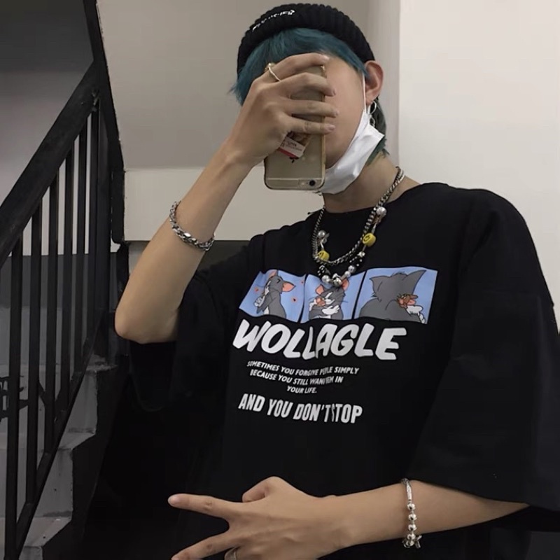 Áo thun tay lỡ nam nữ, áo phông unisex form rộng chất cotton in hình mèo