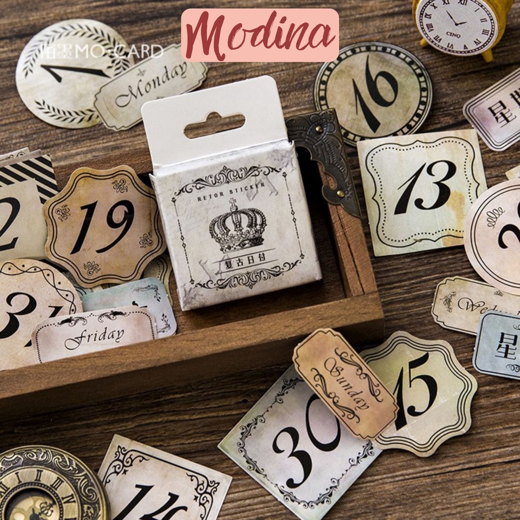 Sticker dán sổ set 40 miếng hình con số vintage, sticker chữ số trang trí sổ tay