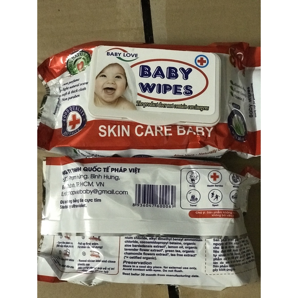 [Freeship 99k TQ] COMBO 5 BỊCH Khăn Giấy Ướt Baby Wipes Bịch 80g