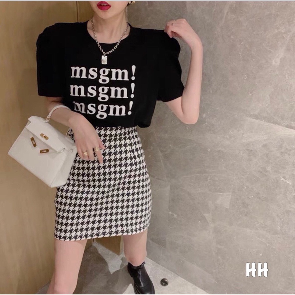 Set Đồ Nữ Hot - Set Áo Thun Cotton Đen Chân Váy Dạ Kẻ Bút Chì Sang Chảnh Đi Làm, Đi Chơi Hàn Quốc 🔥FREESHIP + GIÁ SỈ🔥