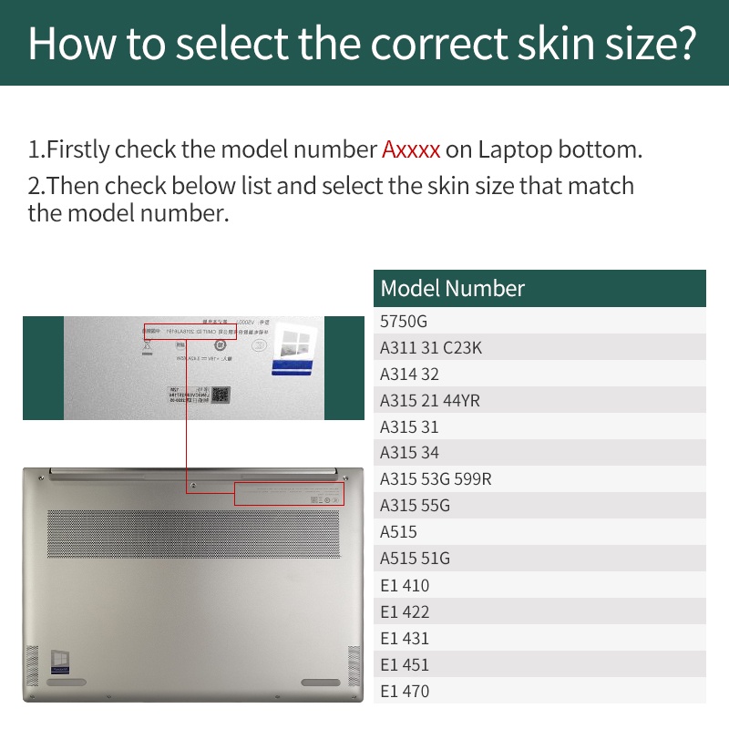 Miếng dán cho máy tính xách tay Acer Aspire3/Swift 3/EX215-51/TMB 118/A315 -41/A314-31/E1 431/AN515 54/5741G