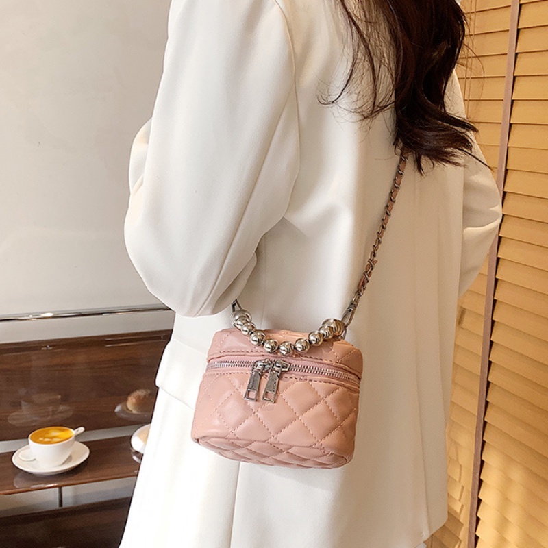 Túi đeo chéo mini, túi xách cốp, dáng cặp lồng da trần trám, dây xích mảnh Mun1993