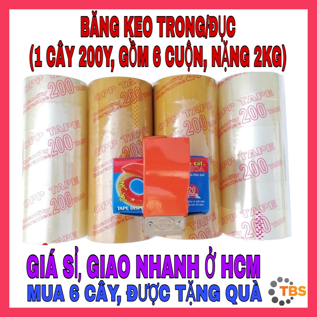 [GIÁ SỈ, GIAO NHANH, FREESHIP 70K, HOÀN XU XTRA] BĂNG KEO TRONG, BĂNG KEO ĐỤC 200 YARD, GỒM 6 CUỘN, NẶNG 2KG
