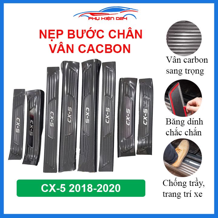 Bộ nẹp bước chân trong ngoài vân Cacbon xe CX5, CX-5 2018-2019-2020 chống trầy làm đẹp ô tô